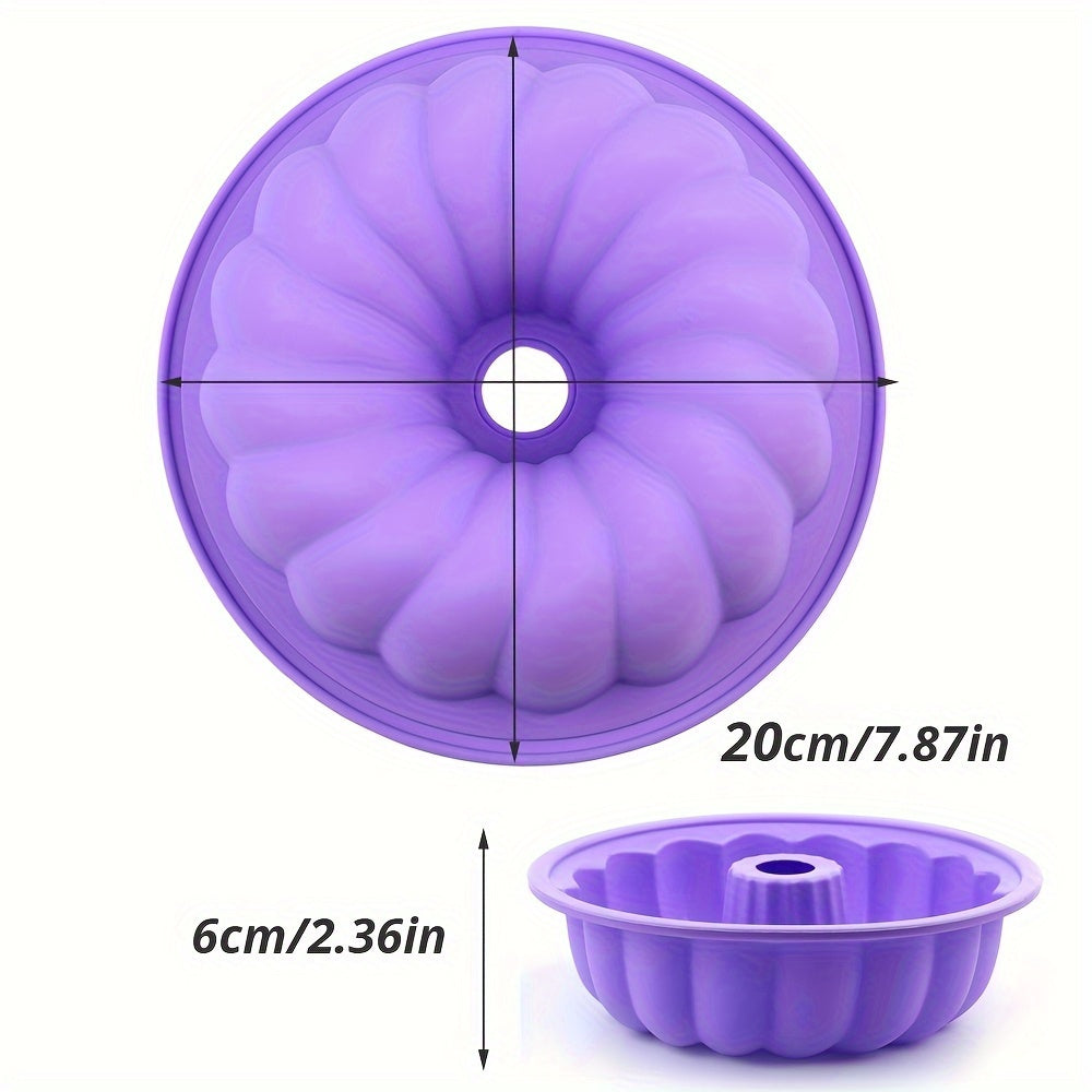 Silicone Bundt Cake Pan - Premium 20.32cm Purple 1pc - Non-Stick, BPA-Free, and Flexible - Great for Fluted Tube Cakes, Gelatin, Bread, Jello, and Chiffon - Oven and Freezer Safe with LFGB Approval - Ideal for Valentine's, Christmas, Thanksgiving