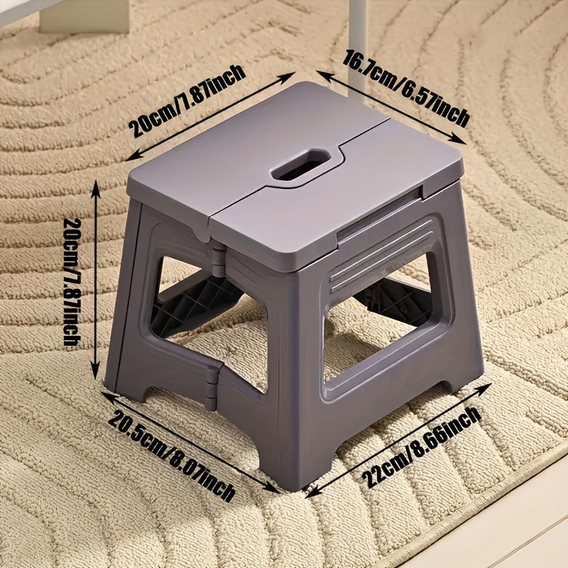 One piece of a square plastic folding stool that is adjustable - perfect for on-the-go use, slip-resistant, easy to store, can be used for various activities such as traveling and fishing, no assembly needed, suitable for individuals aged 14 and above