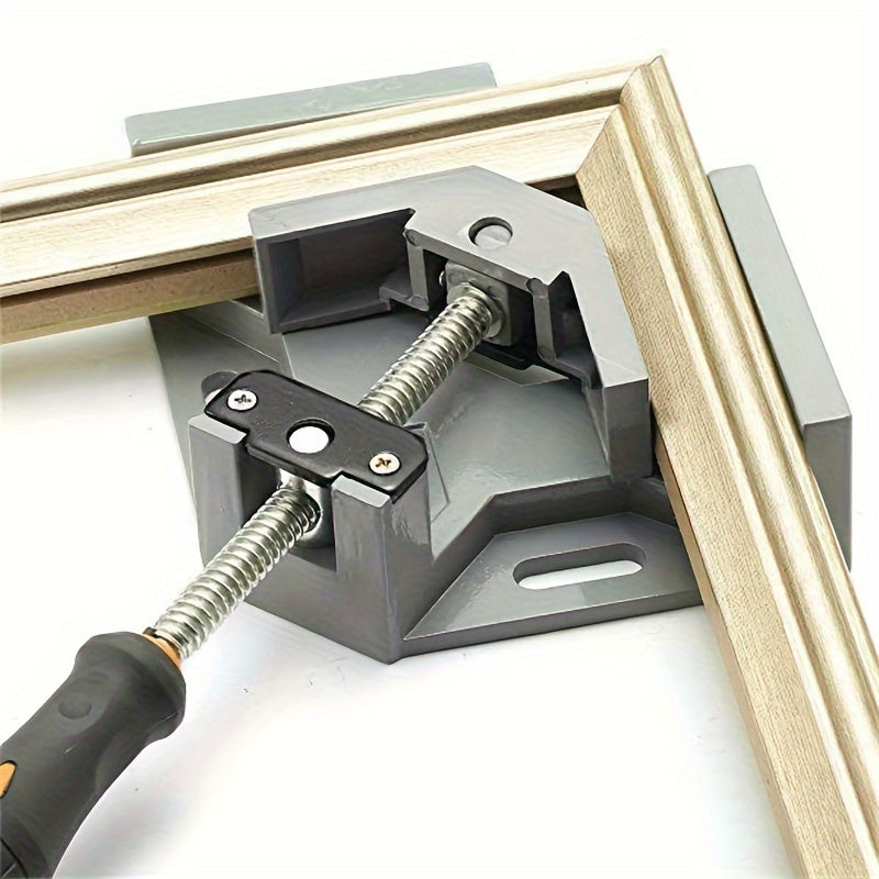 Aluminum clamp for welding, woodworking, and picture frames, creates 90 degrees angle