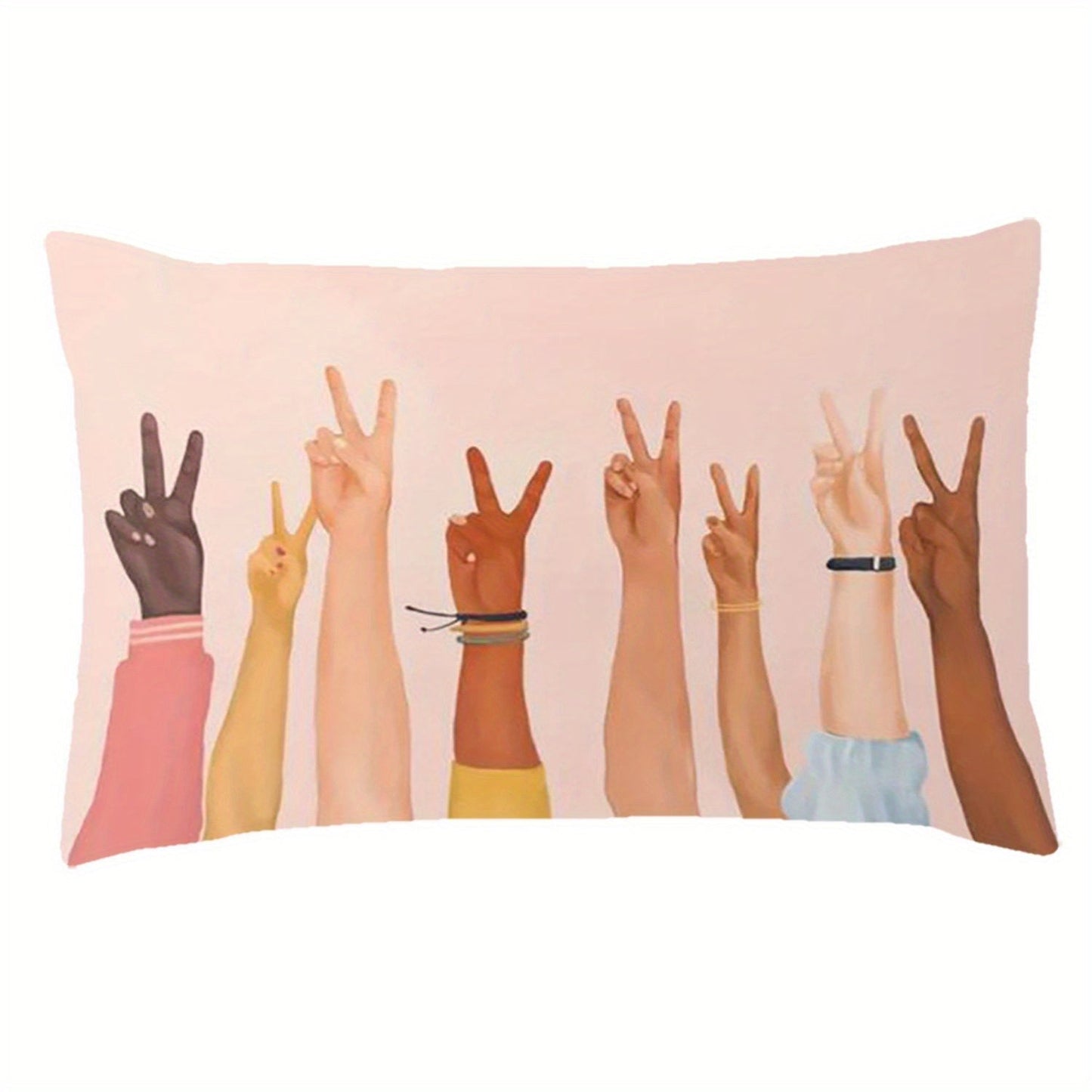 Single Peace Sign Hand Gesture Cushion Cover - Polyester Blend, 30.48x50.8 cm, Short Plush, Single-Sided Print, Perfect for Sofa and Home Decor - 1 Piece