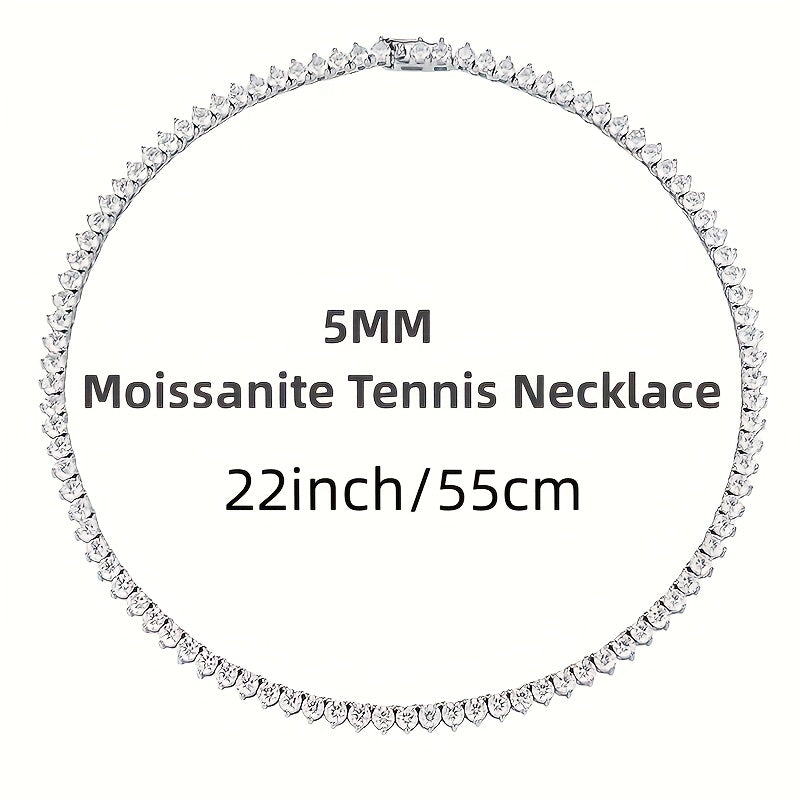 The Moissanite Tennis Necklace by Gems Lady features a 5mm stone set in S925 Sterling Silver with a unique Three-Claw Design. This elegant Clavicle Chain is perfect for all occasions including Engagement, Wedding, Anniversary, Mother's Day, Valentine's