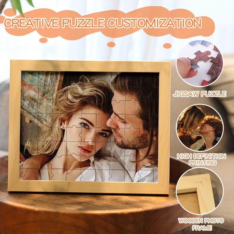 Custom Personalized Photo Puzzle Frame: Unique Jigsaw Gift for Couples, Anniversaries, and Special Occasions - High Quality Printing on Wooden Frame