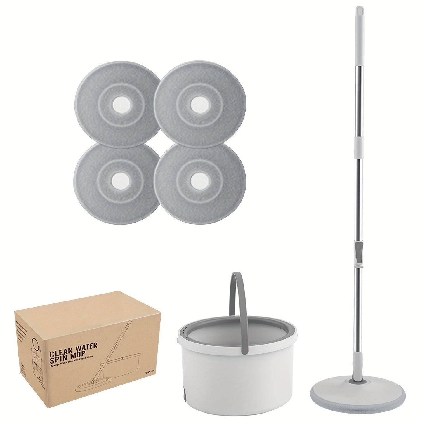 Mop Set with Adjustable Handle, Suitable for Dry and Wet Cleaning, Made of Plastic, No Electricity Needed, Ideal for Home Floor Cleaning Tasks, Comes with Bucket and Interchangeable Mop Heads.