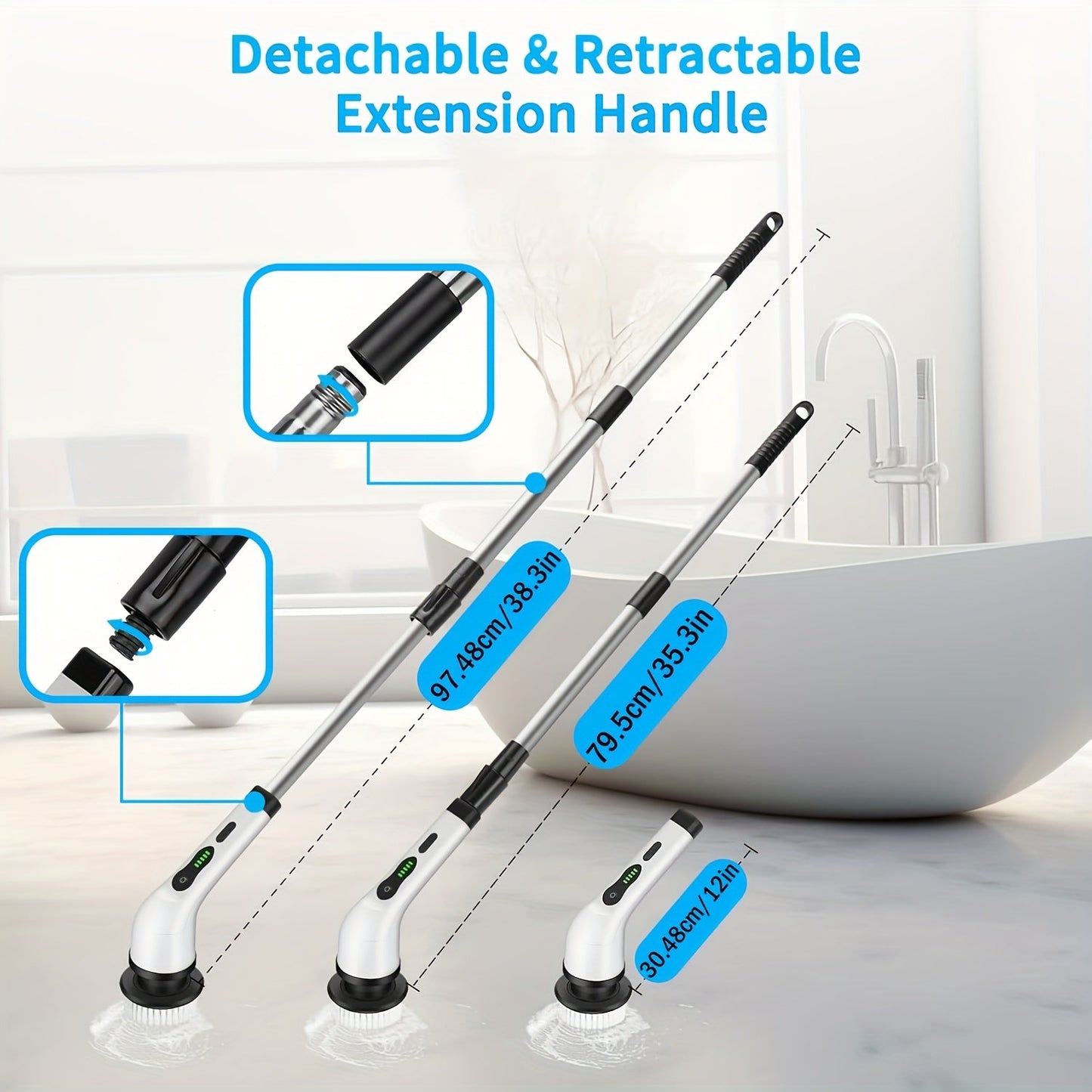 Introducing the New Small Volume Electric Cleaning Brush - Wireless and Rotating Floor Washing Machine with Replaceable Brush Heads, Adjustable Extended Handle, and USB-C Charging Cable. Perfect for Bathroom, Bathtub, Tiles, and Floor Cleaning.