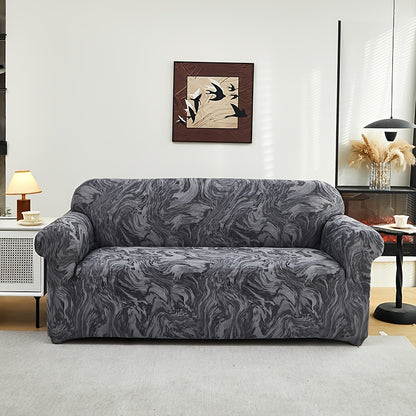 All-season sofa cover with stretchable fabric and anti-slip stick. Features modern print design, machine washable and fits single to four-seater sofas. Anti-dirt and dust-proof.