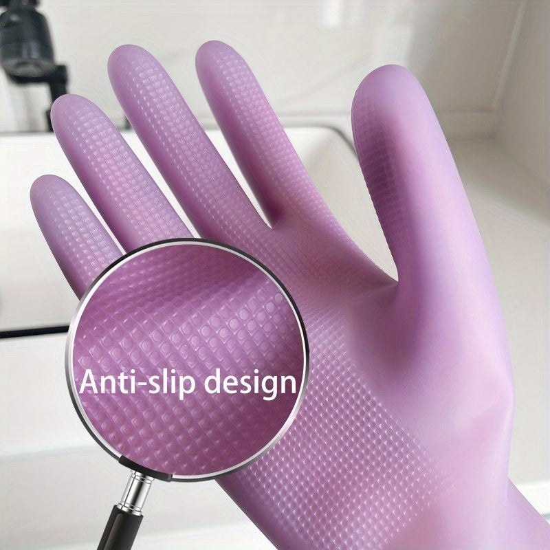 3 sets of pink silicone cleaning gloves - Waterproof, non-slip grip for kitchen, bathroom, laundry | Strong rubber dishwashing & household gloves, made with alcohol-free material.