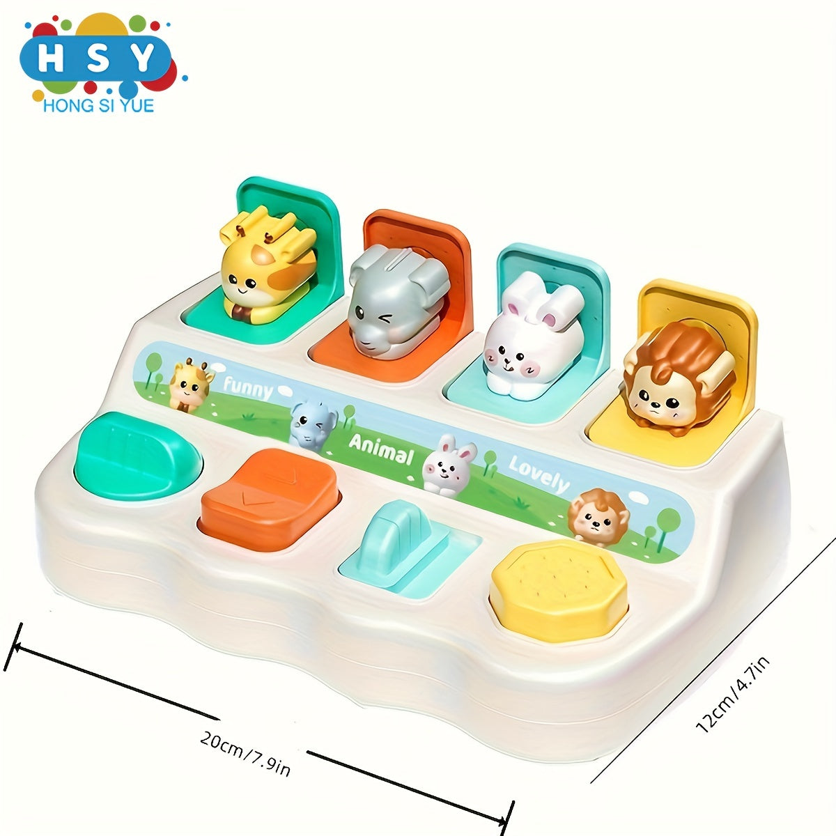 Hongsiyue Interactive Pop-Up Animal Toy with Learning Box is designed for toddlers aged 12-36 months. It helps enhance logic and motor skills. This toy makes an ideal birthday or Christmas gift, and is perfect for Halloween deals. It is made of plastic