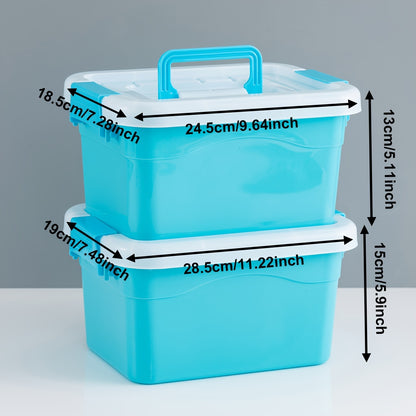 Set of 2 plastic storage boxes with lids, ideal for various items in bathroom, stationery, toys, etc. Dustproof and moisture-resistant. Mixed colors.