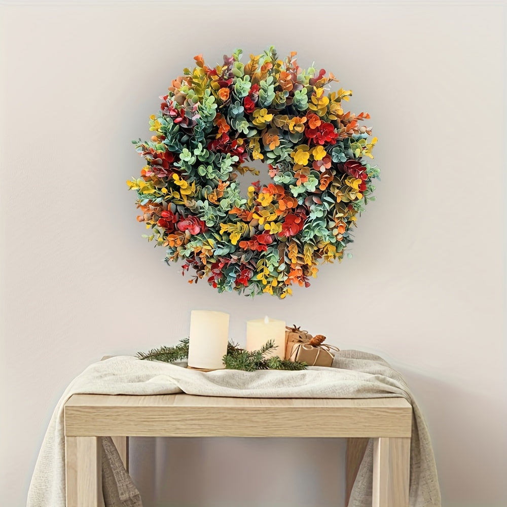 Add a festive touch to your living room decor with this Christmas wreath wall decal. Measuring 29.97cm round, this self-adhesive PVC sticker is perfect for creating a reusable floral art display for the holiday season. Perfect for Christmas and beyond.