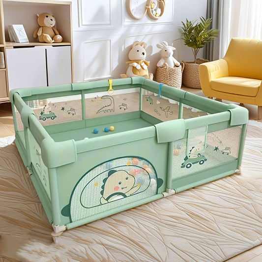 Green Metal Playpen: Sturdy Barrier for Safety, Indoor/Outdoor Activity Center with Anti-Slip Base, Simple Assembly_REQUIRED