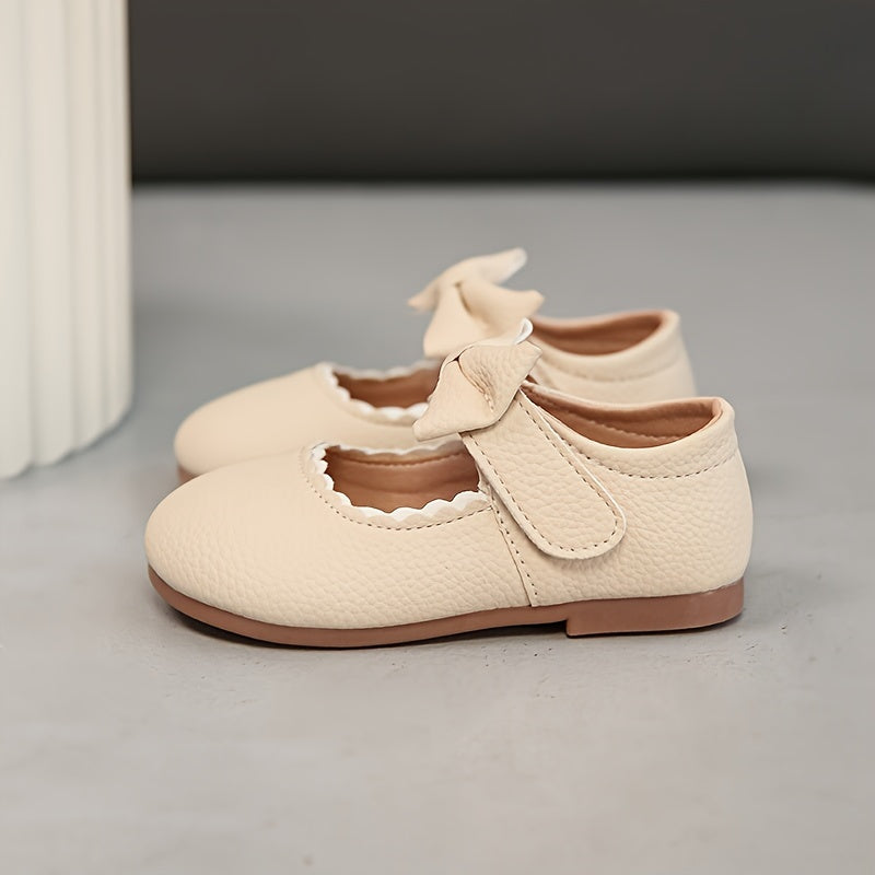 Stylish Solid Color Mary Jane Shoes with Bowknot for Girls, Lightweight Non-slip Flats for All Seasons