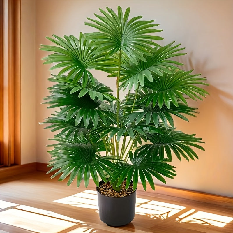 1 Artificial Palm Plant in Gray Pot suitable for indoor/outdoor use, including weddings, hotels, gardens, patios, and photography. Made of durable plastic with no need for batteries