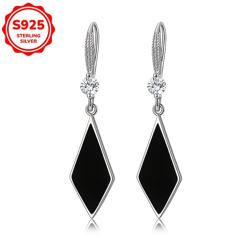 Elegant dangle style rhombus drop earrings with zirconia accents, made from exquisite Sterling Silver S925. Fashionable and chic jewelry for women with a touch of glamour.