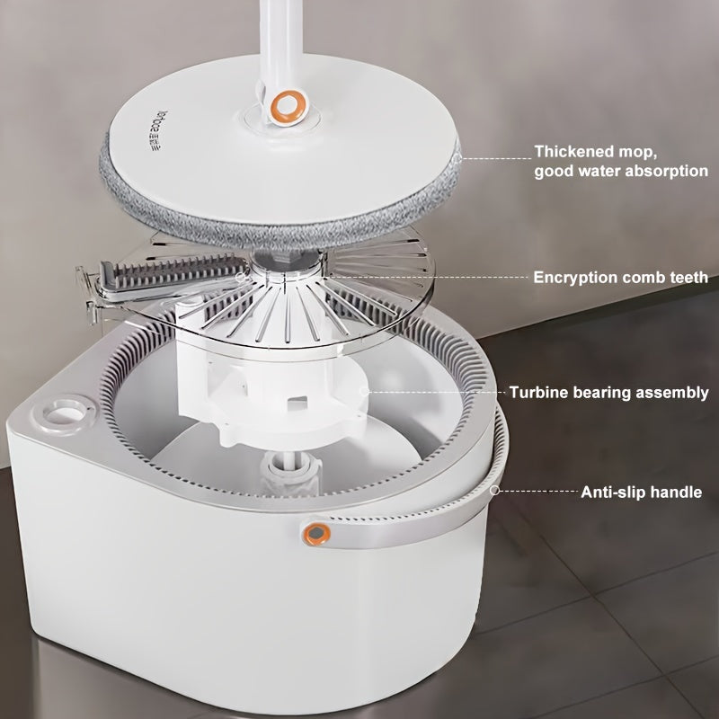 Get the ultimate cleaning solution with the Self-Cleaning Spin Mop Set! This white spinner flat rotating cleaner comes with a turbo flushing bucket for separating clean and dirty water. Included are 2 mop cloths for use in the bedroom, living room