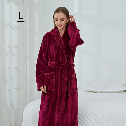 Thickened flannel bathrobe for autumn/winter, cozy unisex nightwear for home.