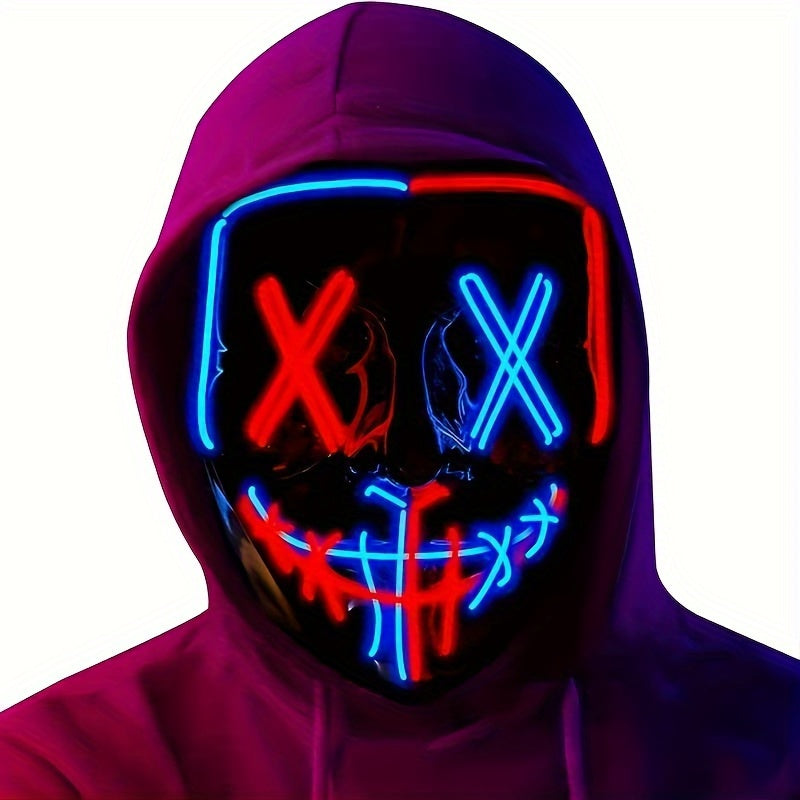 Neon Pop-Culture Designed Halloween Mask Made of PVC Material with Dual-Color LED Lights for Parties and Nightclub Events, AA Batteries Required (Batteries Not Included)