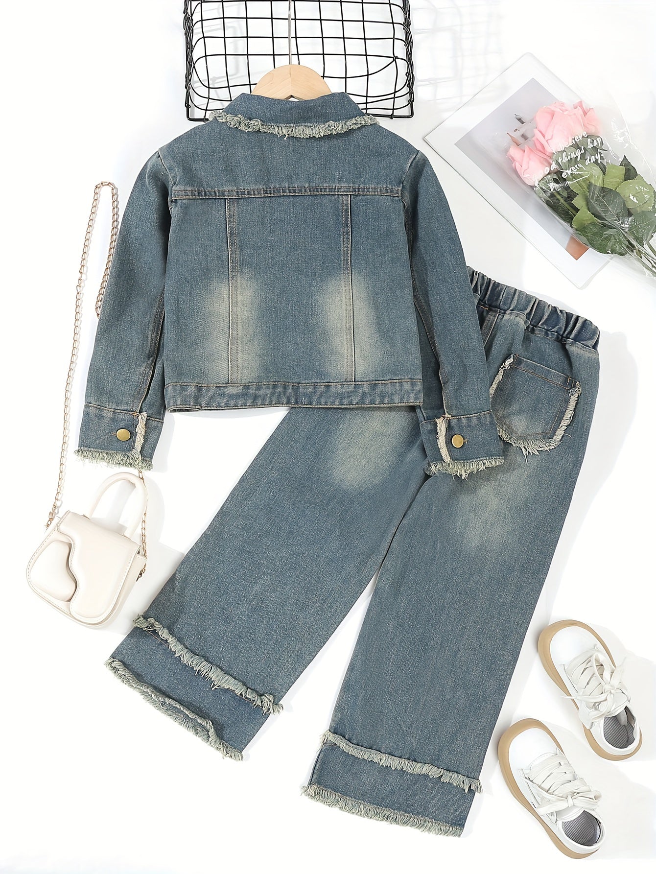 Autumn Retro Denim Two-piece Set for Girls