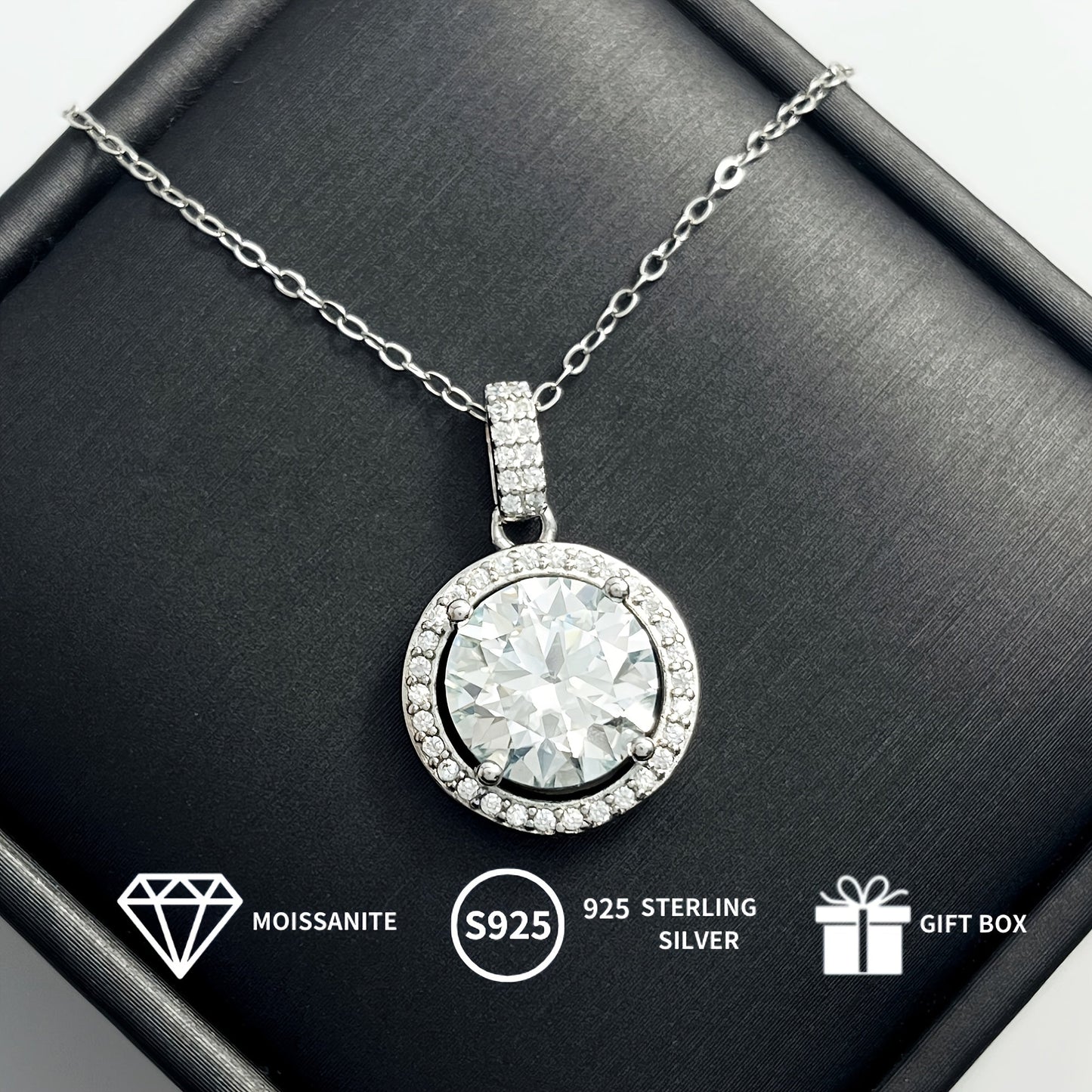 Vintage Boho Style 925 Sterling Silver Double Row Luxury Round Pendant Necklace with Moissanite, perfect for everyday wear and gifting. Ideal for Halloween, Valentine's, Christmas, proposals, engagements, weddings, and anniversaries. Comes with