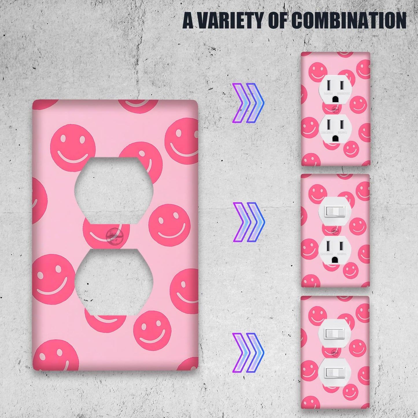 1pc Pink Smile Face Wall Plate Cover, decorative light switch outlet panel, no battery needed, easy to clean, suitable for home wall decor in bedroom or kitchen.