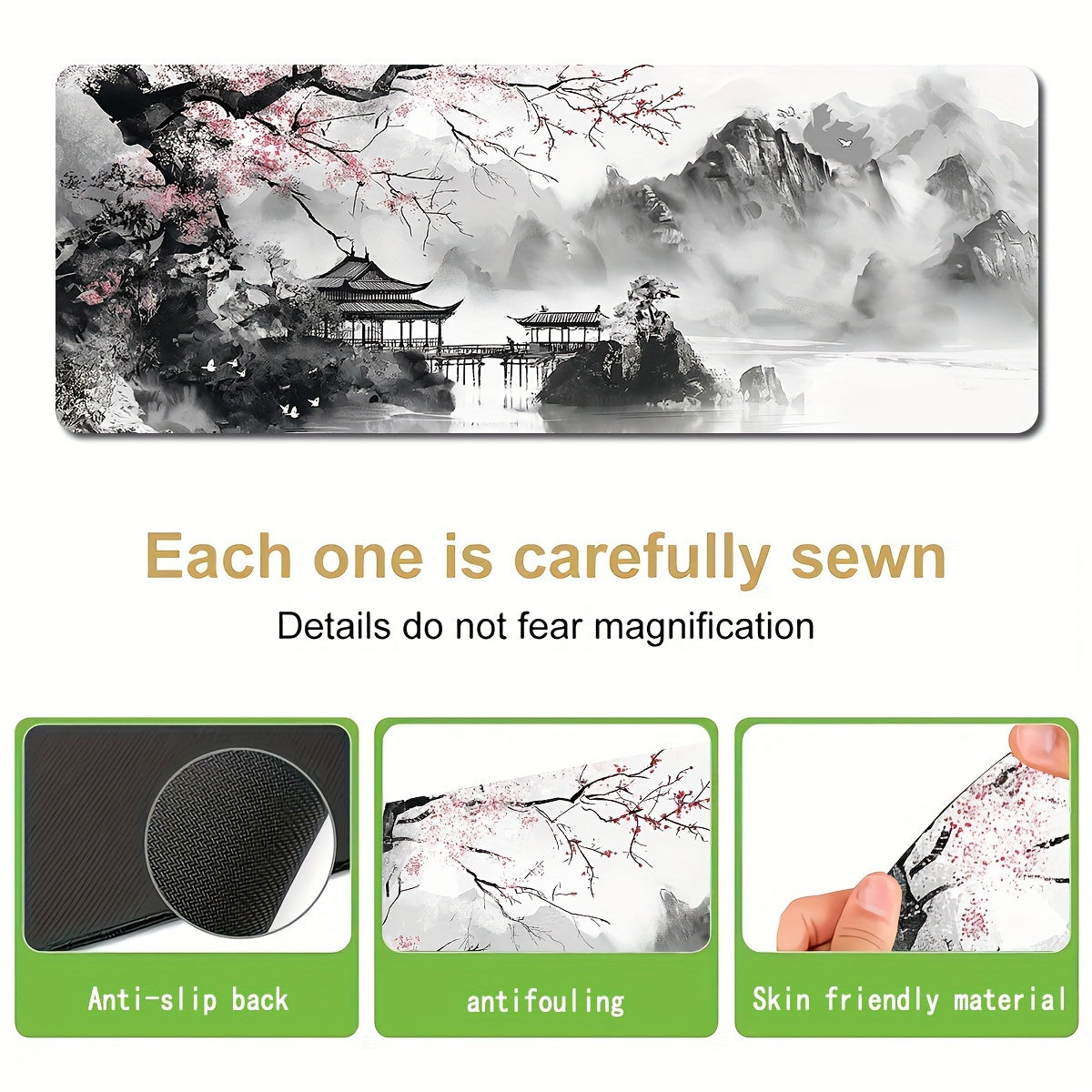 Cherry Blossom Watercolor Gaming Mouse Pad - XL size with Non-Slip Base, Polyester, Rectangular, Ideal for Office and Home Use, 80.01 x 29.97 cm