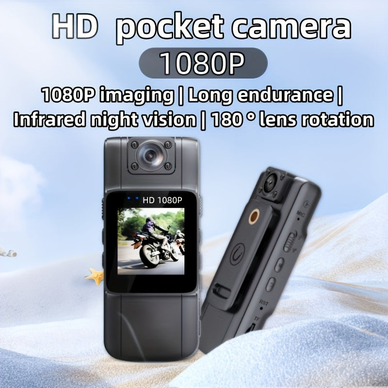 Portable 1080P Full HD Camera with Night Vision, Long-lasting Battery, and Clip for Outdoor Activities.