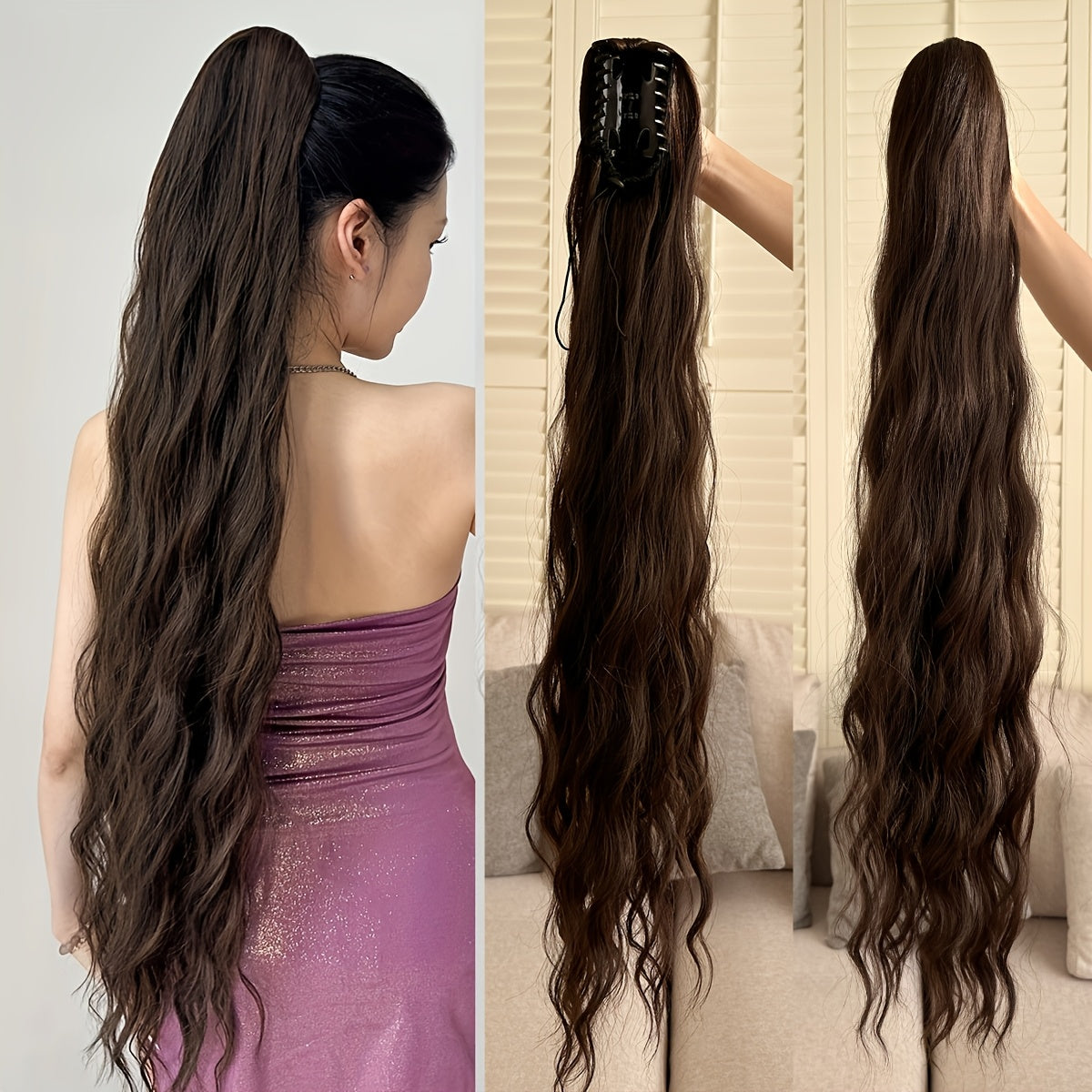 Ombre water wave heat resistant synthetic ponytail hairpiece for girls and women for parties and daily use, 81.28 cm long.