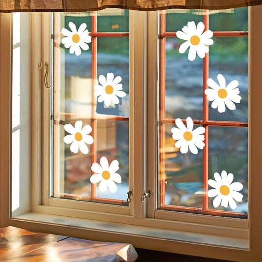 Modern Daisy Flower Window Decals - Made of Polyvinyl Chloride with Static Cling for Glass & Mirror - Can be Reused as Decorative Floral Patterns - Enhance Your Home with Embellished Wall Accents in Different Shapes, 5mil Thickness