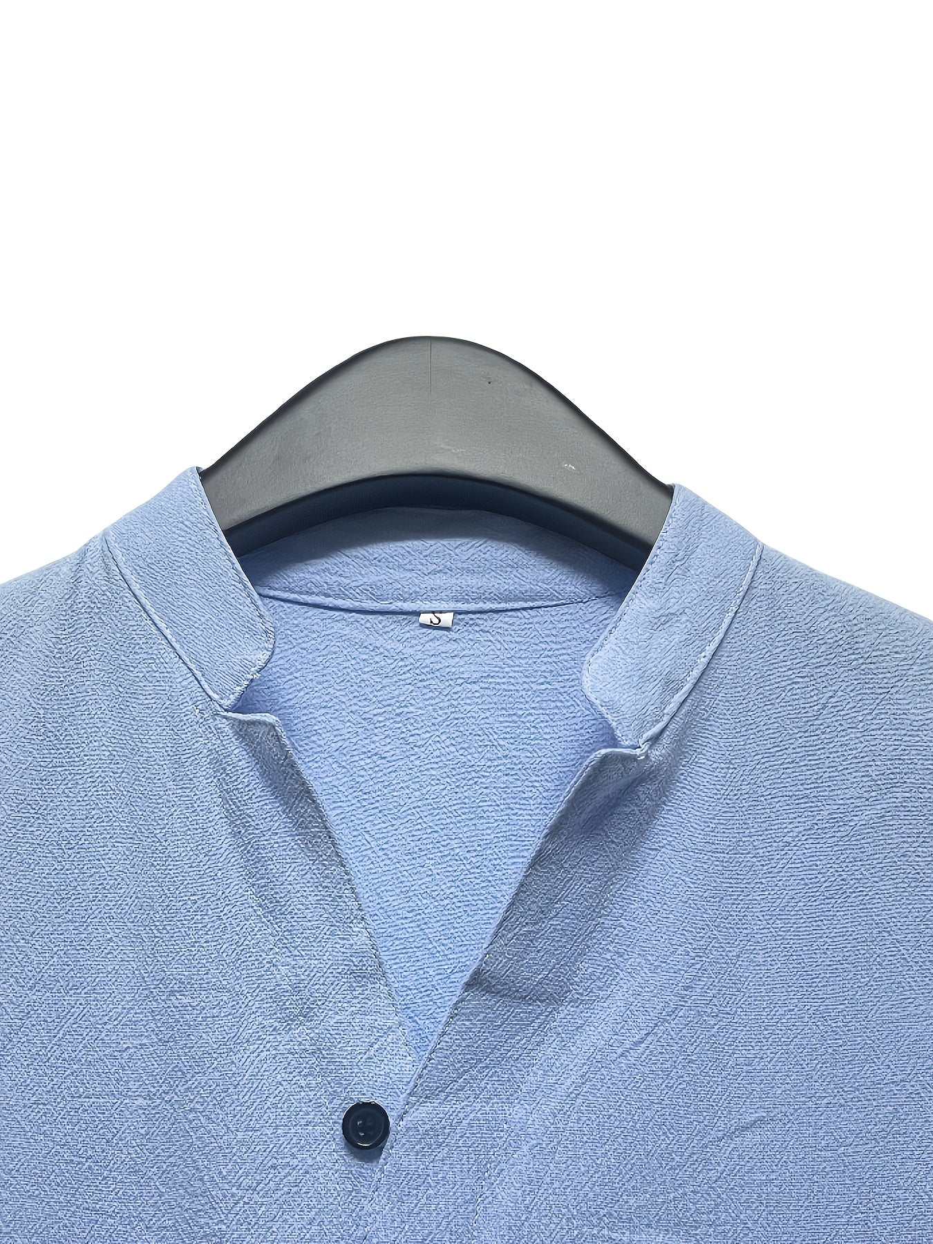 Men's Casual Summer Shirt with Solid Color, Stand Collar, Mid-Sleeve, and Chest Pocket - Ideal for Beach and Casual Wear