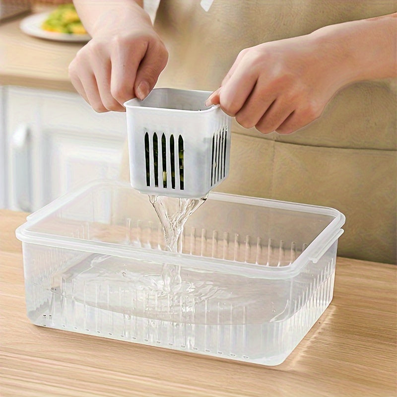 This kitchen storage box is a versatile 6-in-1 solution for keeping onions, ginger, and garlic fresh, as well as serving as a refrigerator fresh-keeping box and a fruit food draining box.