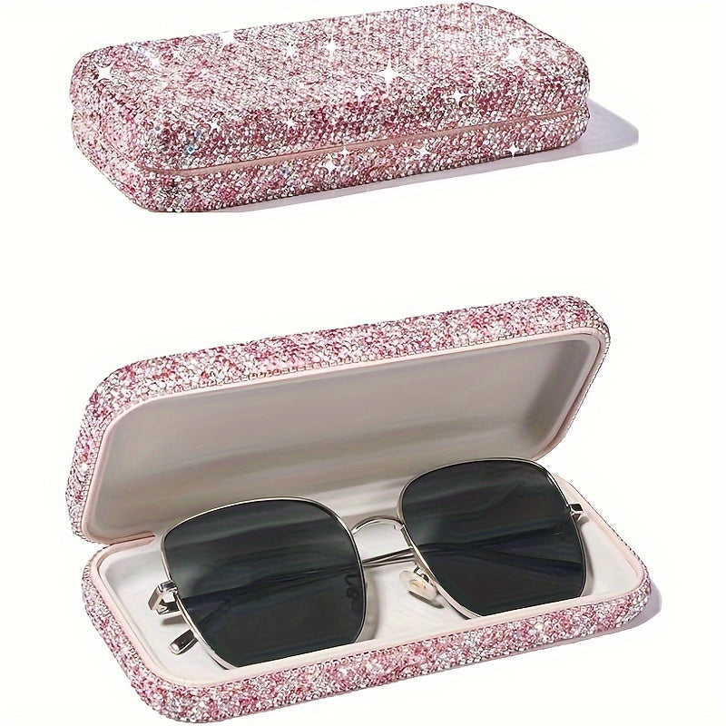 1 Piece of Sparkling Rhinestone Eyeglass Case, Plastic Glasses and Reading Glasses Holder, Eye-catching Storage Organizer Box for Eyewear