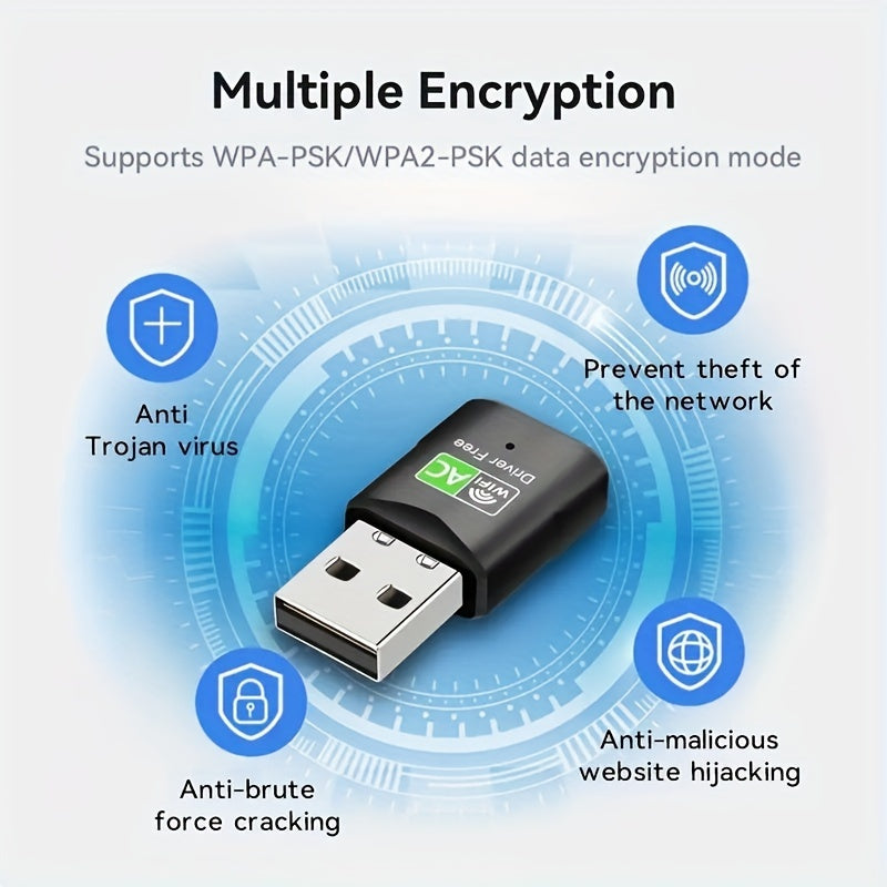 USB tarmoq adapteri, ikki diapazonli 600Mbps simsiz tarmoq kartasi, drayversiz ulash va o'ynash, XP/Win7/8/8.1/10/11 bilan mos keladi.