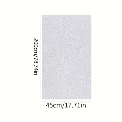 1 roll of contemporary frosted glass film, 2 mil thick with a static cling for privacy, made of opaque PVC for heat control. This non-adhesive window sticker is perfect for decorating bedroom, bathroom, and home office.