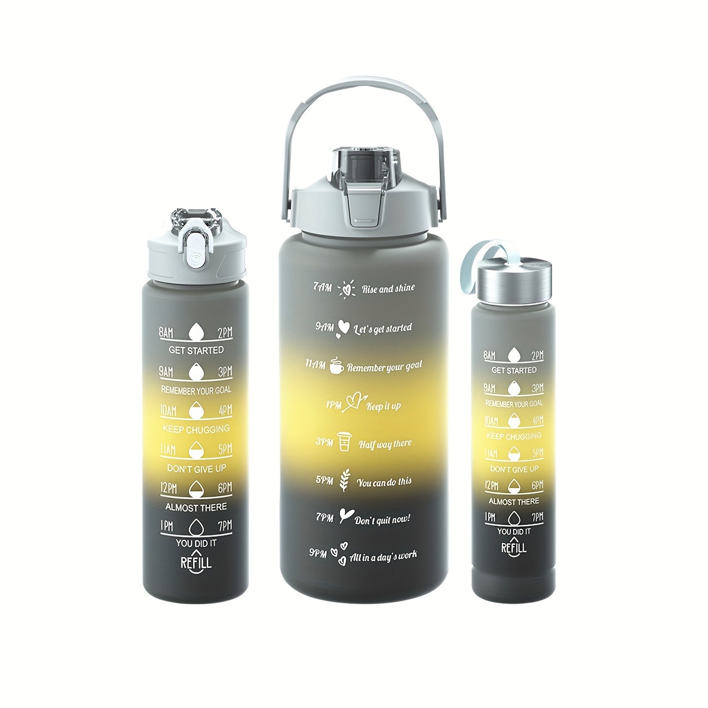 2L/70oz Gradient Water Bottle Set, BPA-free, leak-proof with time marker, straw, and lockable lid - perfect for camping, fitness, and home use. Hand wash only, lightweight, PVC-free.