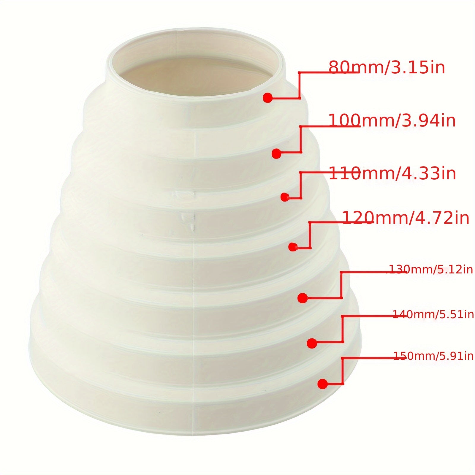 Duct Reducer Extractor Fan Pipe Connector available in sizes: 80mm, 100mm, 110mm, 120mm, 130mm, 140mm, and 150mm - 1 piece included.