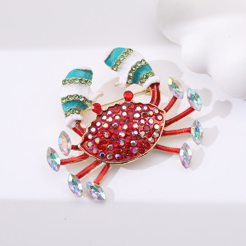 Elegant Rhinestone-Covered Crab Brooch Pin - Adorned with Red & Multicolor Gems, Perfect for Suit Jackets & Special Occasions, Great Gift for Couples