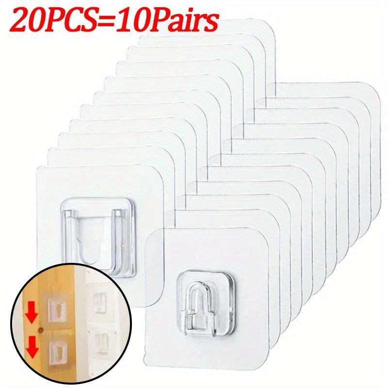 Clear acrylic wall hooks with strong adhesive for kitchen and bathroom storage. Easy to install and adjustable socket holder. Provides reliable adhesive for organizing kitchen items.