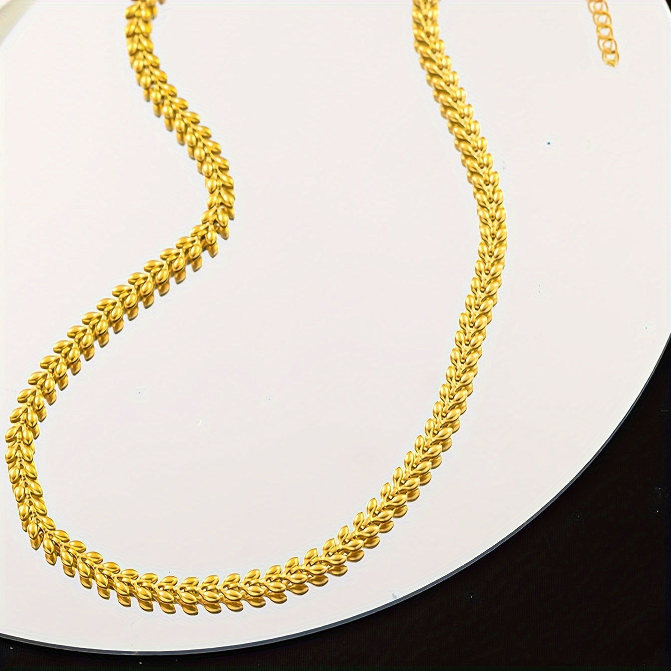 Vintage punk style stainless steel necklace with a simple golden wheat design, perfect for women to wear as a collarbone chain.