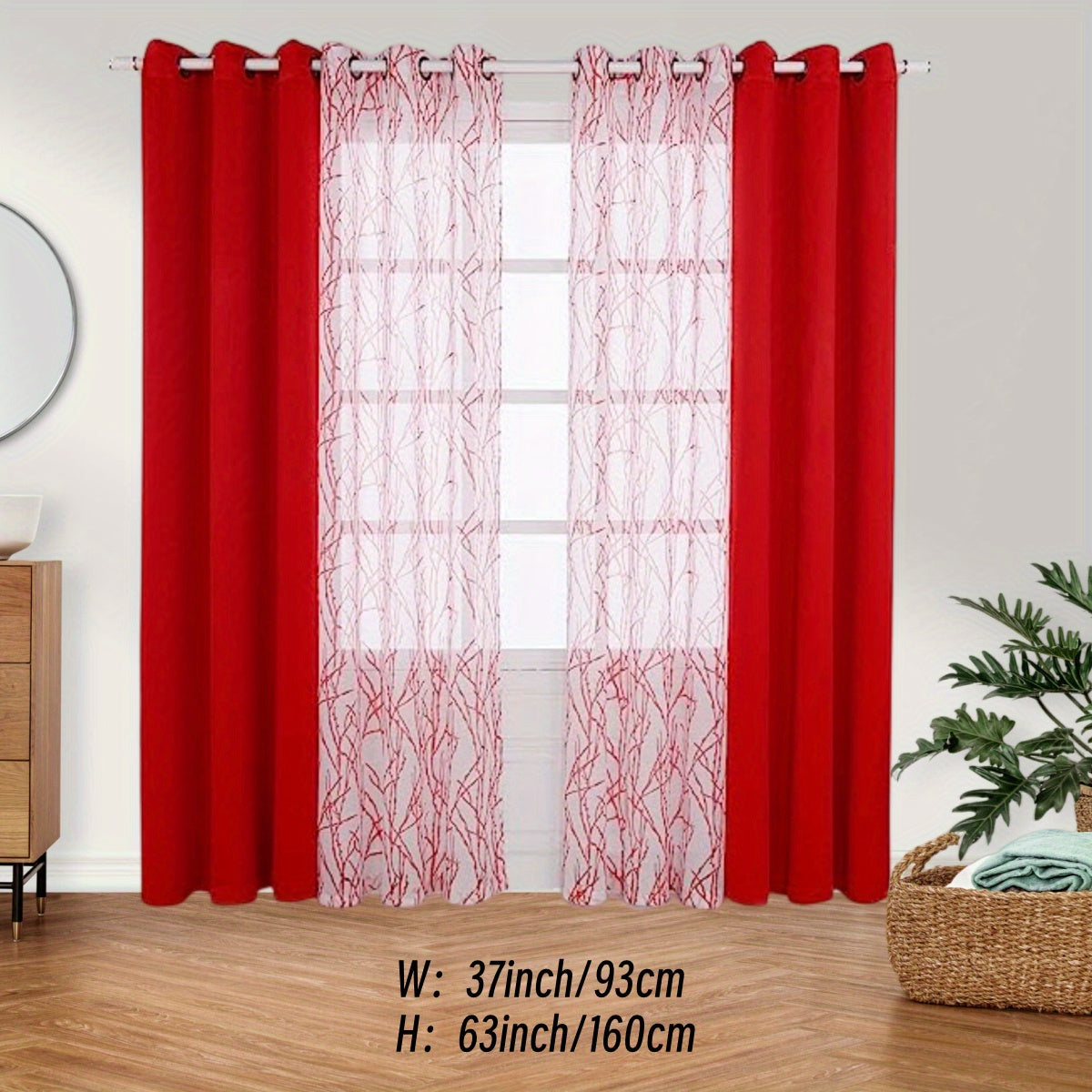 Pair of Curtains for Bedroom or Living Room - Includes 1 Sheer Branch Print Curtain and 1 Blackout Curtain, Grommet Style, 54x84 Inch Each, Dark Gray, Set of 2 Panels