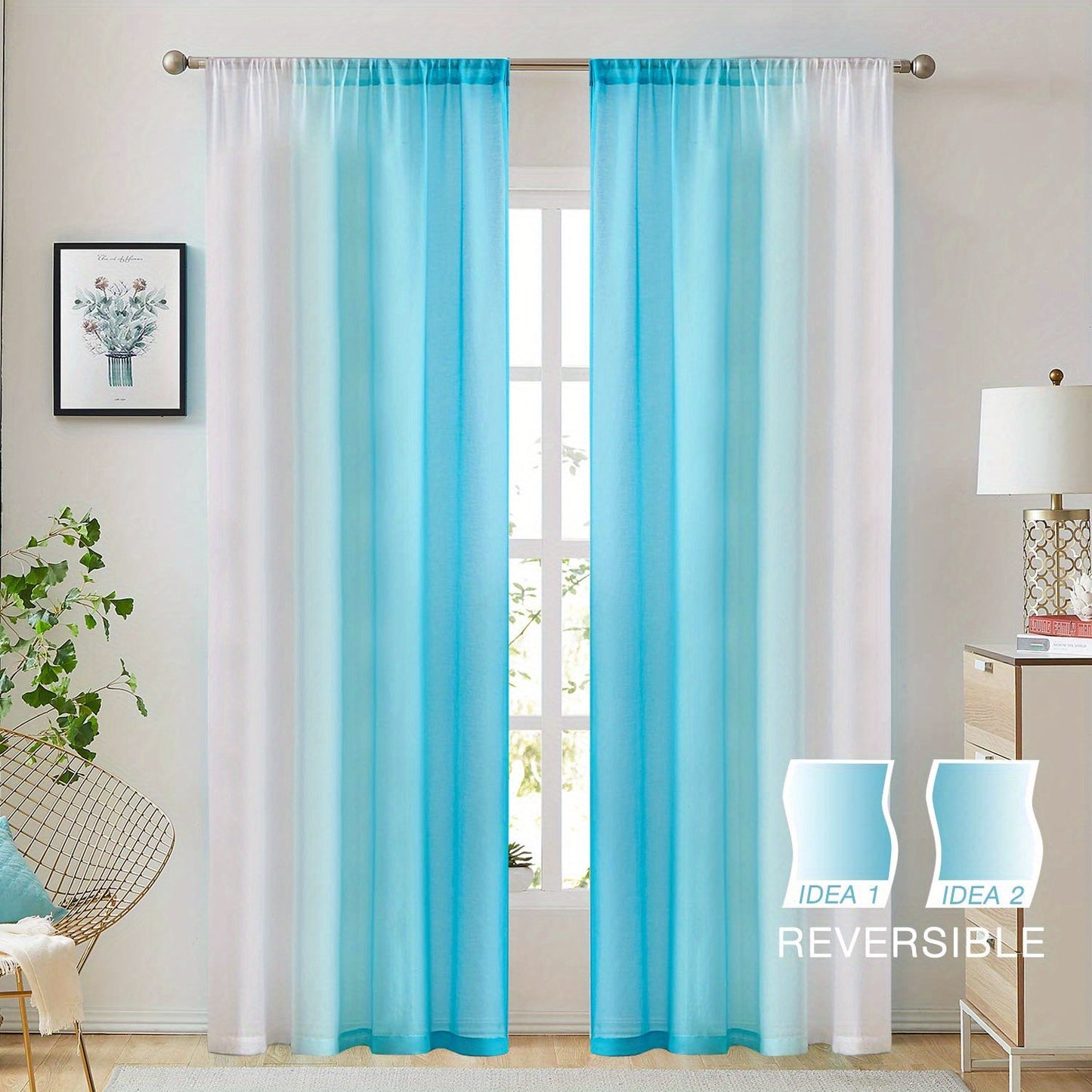 Two pieces of rod pocket curtains with a gradient style, made of transparent imitation linen material. These sheer curtains are perfect for adding a decorative touch to any bedroom, office, kitchen, living room, study, or home decor.