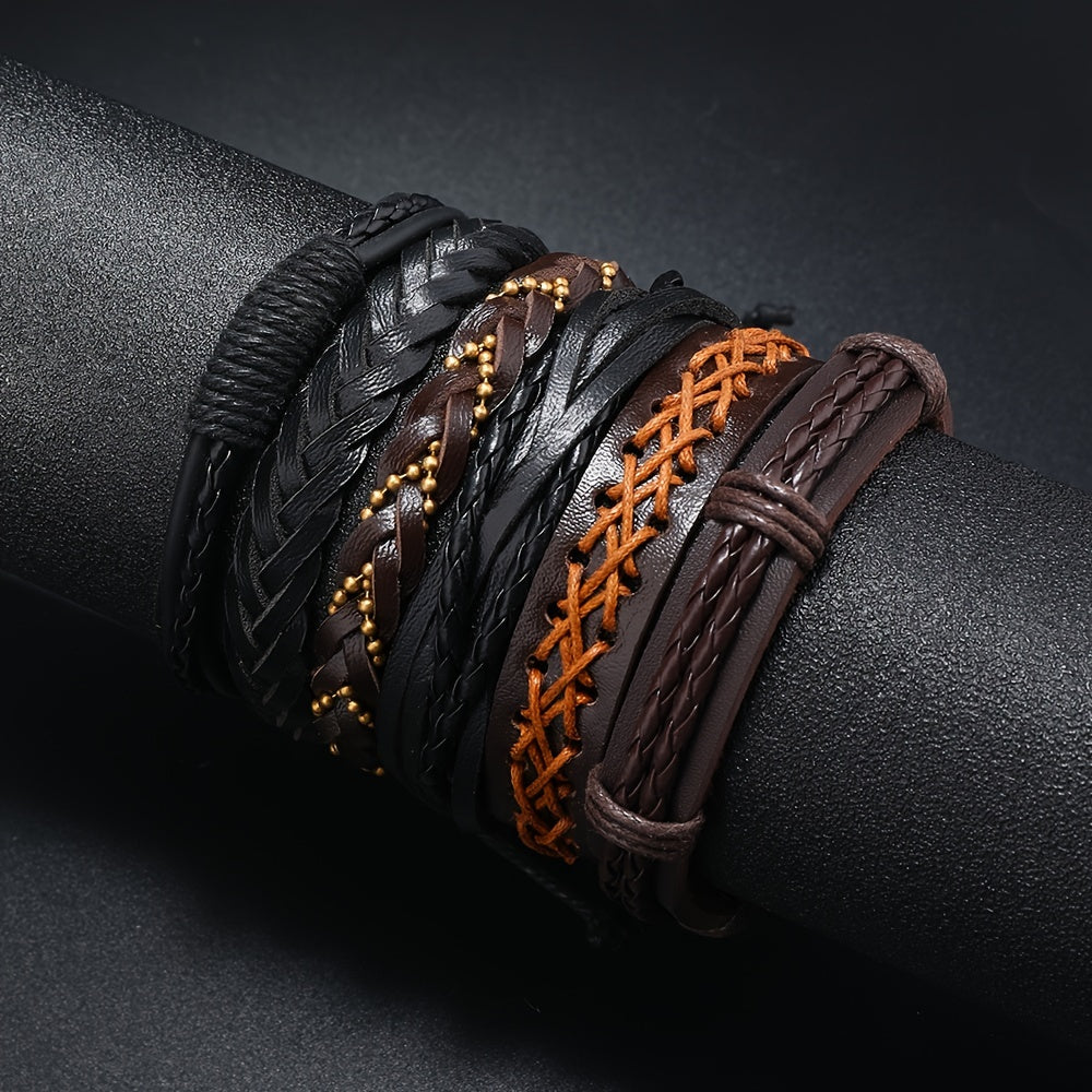 Set of 36 Men's Hand-woven Multi-layer Pu Leather Bracelets, Adjustable and on Sale