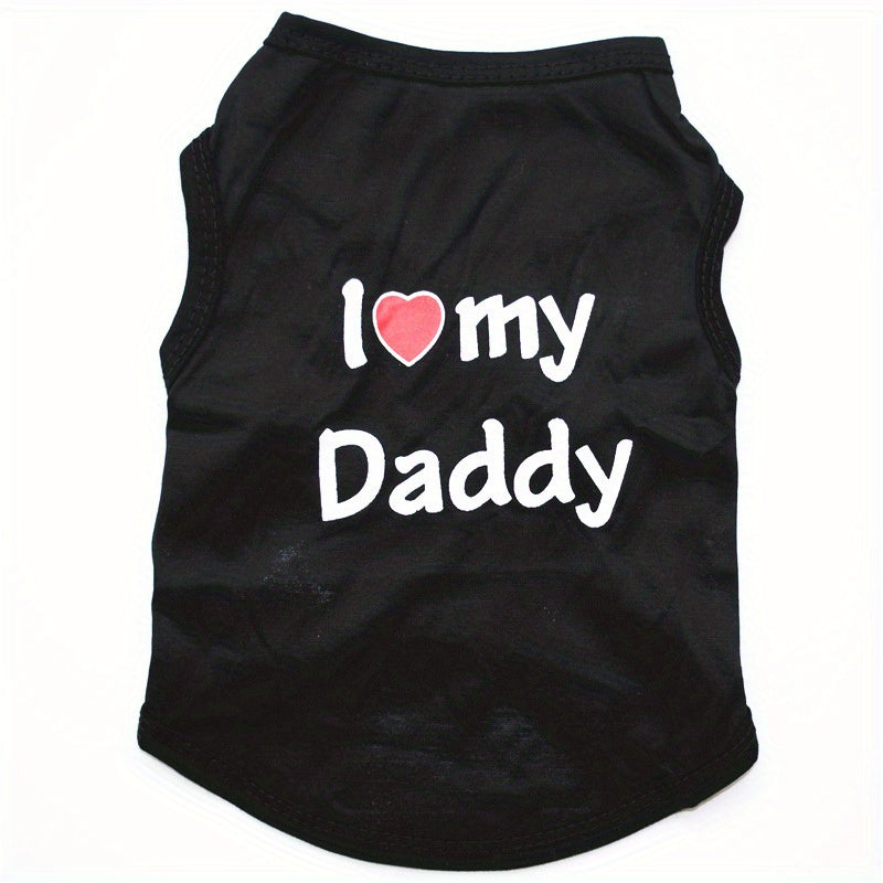 Cute 'I Love My Daddy/Mommy' graphic pet vest for summer parties, suitable for dogs and cats.