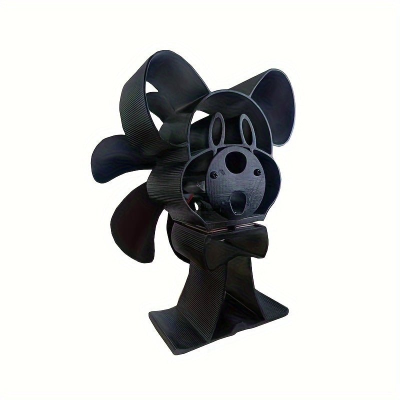 6-Blade Fireplace Fan in Adorable Mouse Shape - Lightweight, Made of Aluminum, No Batteries Required - Perfect for both Heating and Cooling Applciations