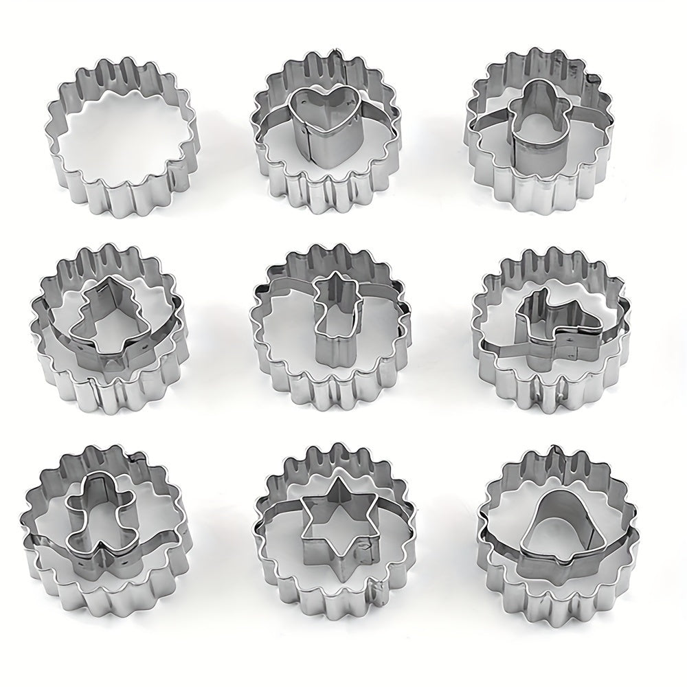 Set of 9 Stainless Steel Cookie Cutters - Ideal for Christmas & Holiday Celebrations, Comes with Jam Sandwich Molds for making Fruit Jam Cookies