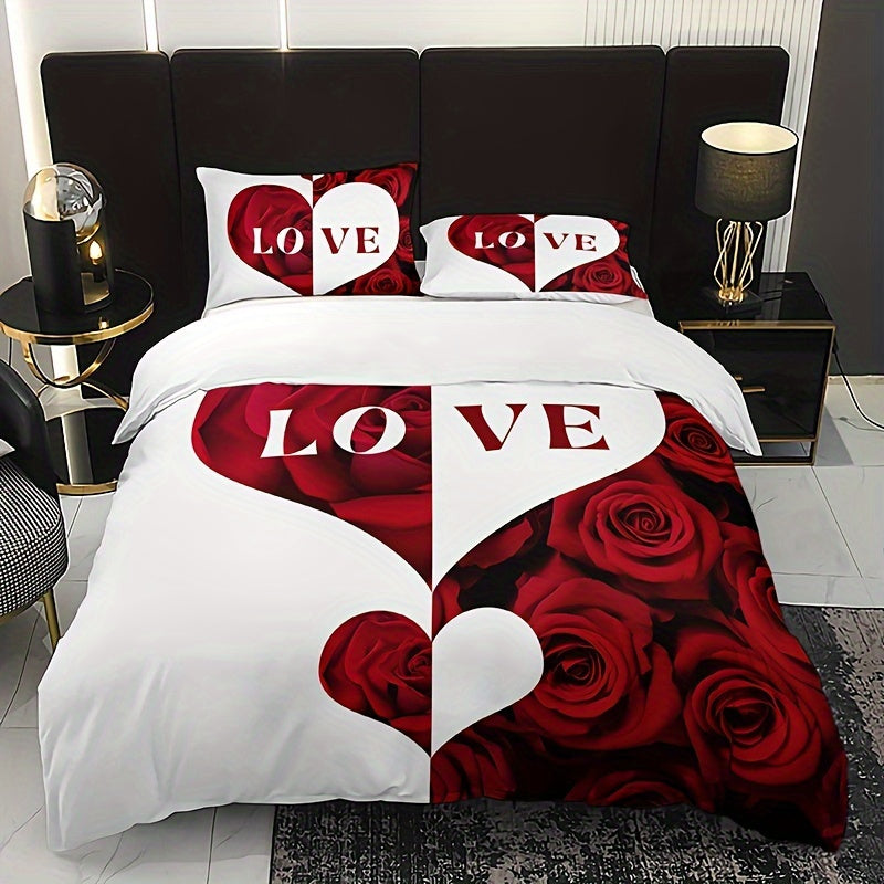 3-Piece Bedding Set featuring a Floral Pattern with Alphabet Design, Includes 1 Duvet Cover and 2 Pillowcases, Made with Breathable and Soft Material