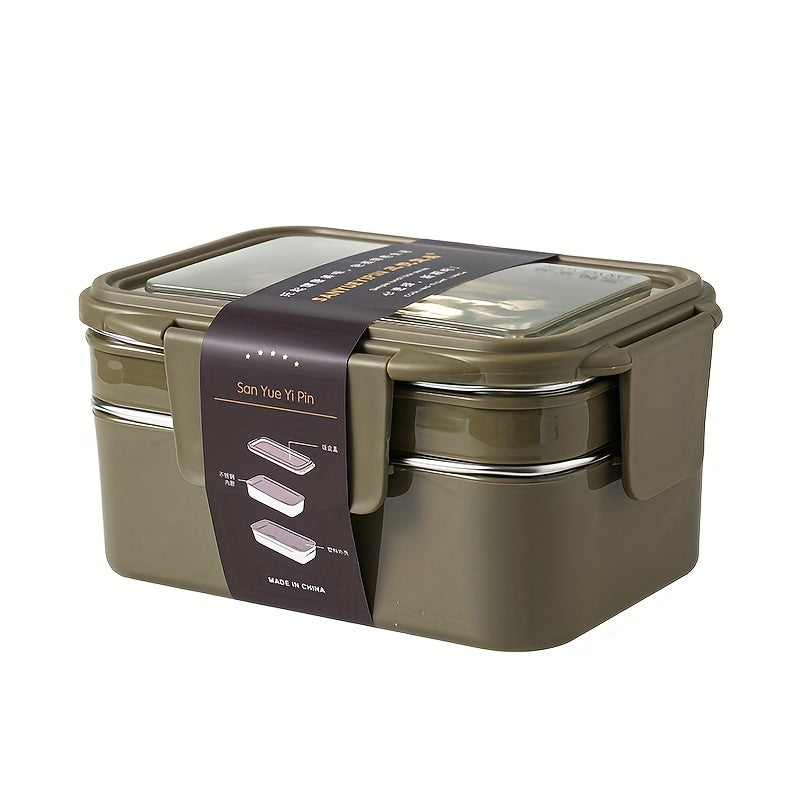 This stainless steel lunch box is programmable, has grids, and is leakproof. It is a dishwasher safe bento container with a rectangle shape for convenient food storage in various settings such as the office, school, canteen, or home kitchen. No