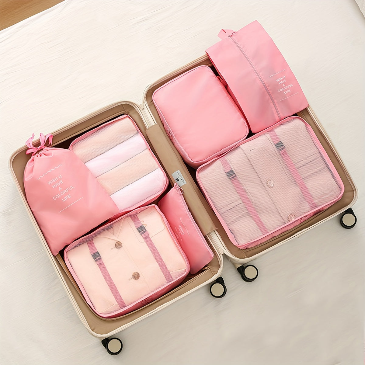 Durable Polyester Fiber Maternity Hospital and Travel Organizer Bag Set - Includes 7 Pieces for Ages 14 and Up, Featuring Clothing Organizers, Accessory Pouches, and Drawstring Bags