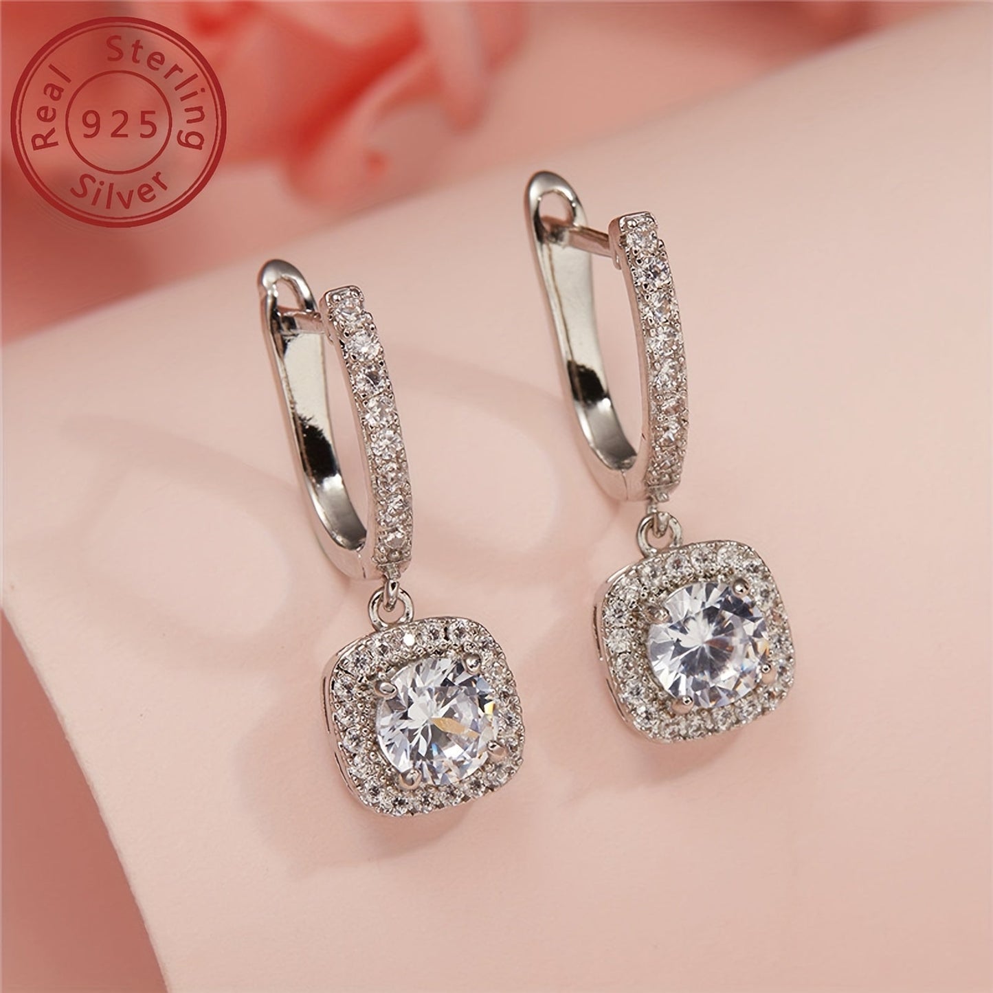 18k Gold Plated Inlaid Moissanite Sterling Silver Drop Earrings - Elegant Jewelry for Women Perfect for Engagement, Wedding, Evening Party, or as Gifts