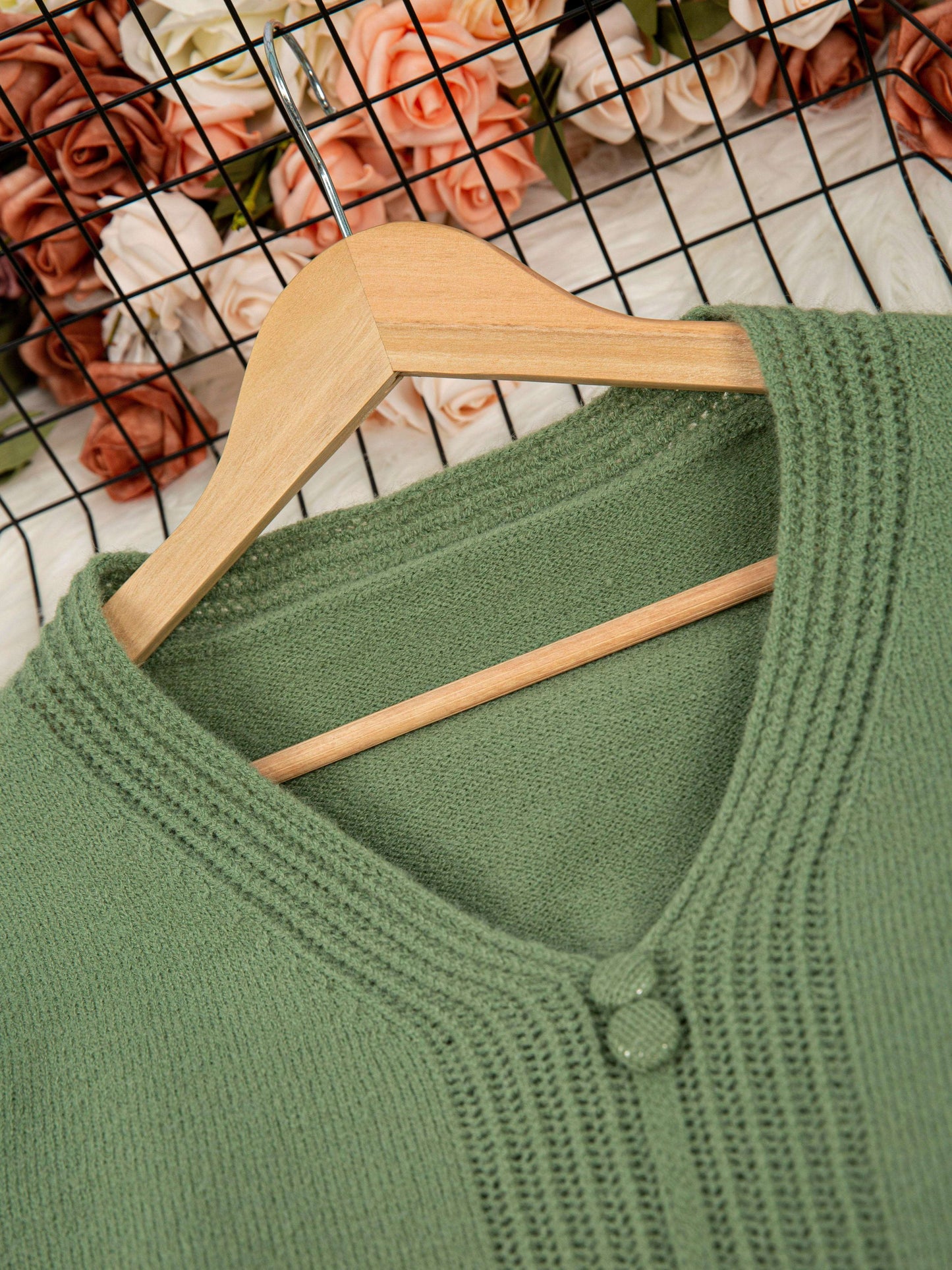 Oversized V-Neck Sweater with Button Accents