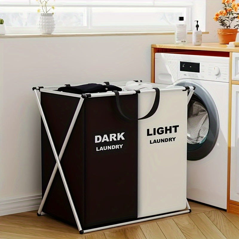 Large Capacity Foldable Laundry Hamper with 3 Sections and Handles - Waterproof 19" Tall Laundry Basket for Dirty Clothes Storage. Perfect for organizing your laundry with ease.