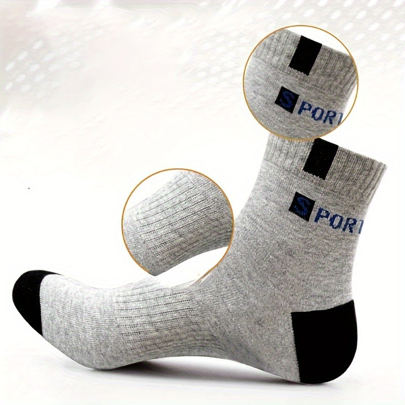 10 pairs of men's breathable sports socks with stylish letter print, ideal for outdoor running.